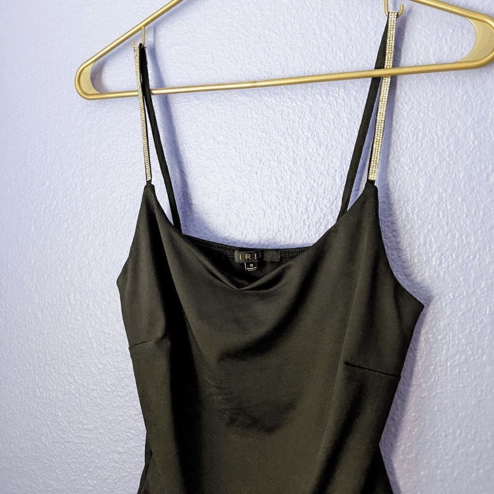 Women's Iris Bodysuit Sleeveless Black Silver Sequined Straps Small Button Euc — image 7 of 8